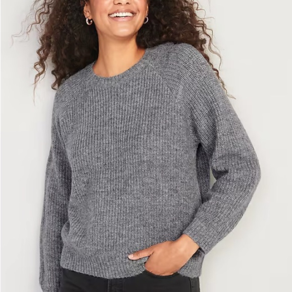 Heathered Cozy Shaker-Stitch Warm Pullover Sweater Grey EUC